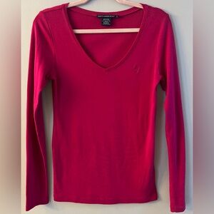 Ralph Lauren Sport Fuchsia V-Neck Long Sleeve Top